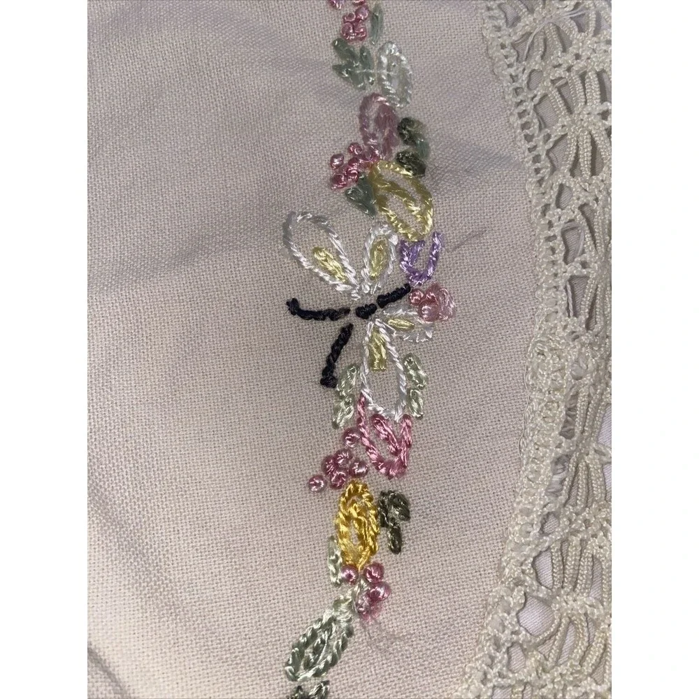 Doilie easter crochet Hand Embroidered Lace Floral Basket 25”Vintage Table